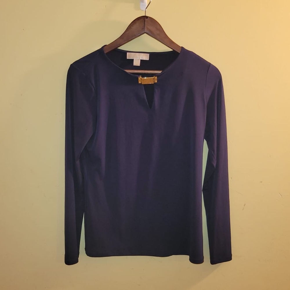 Michael Kors Womens Top Size Small Long Sleeve Navy Blue Soft Stretchy